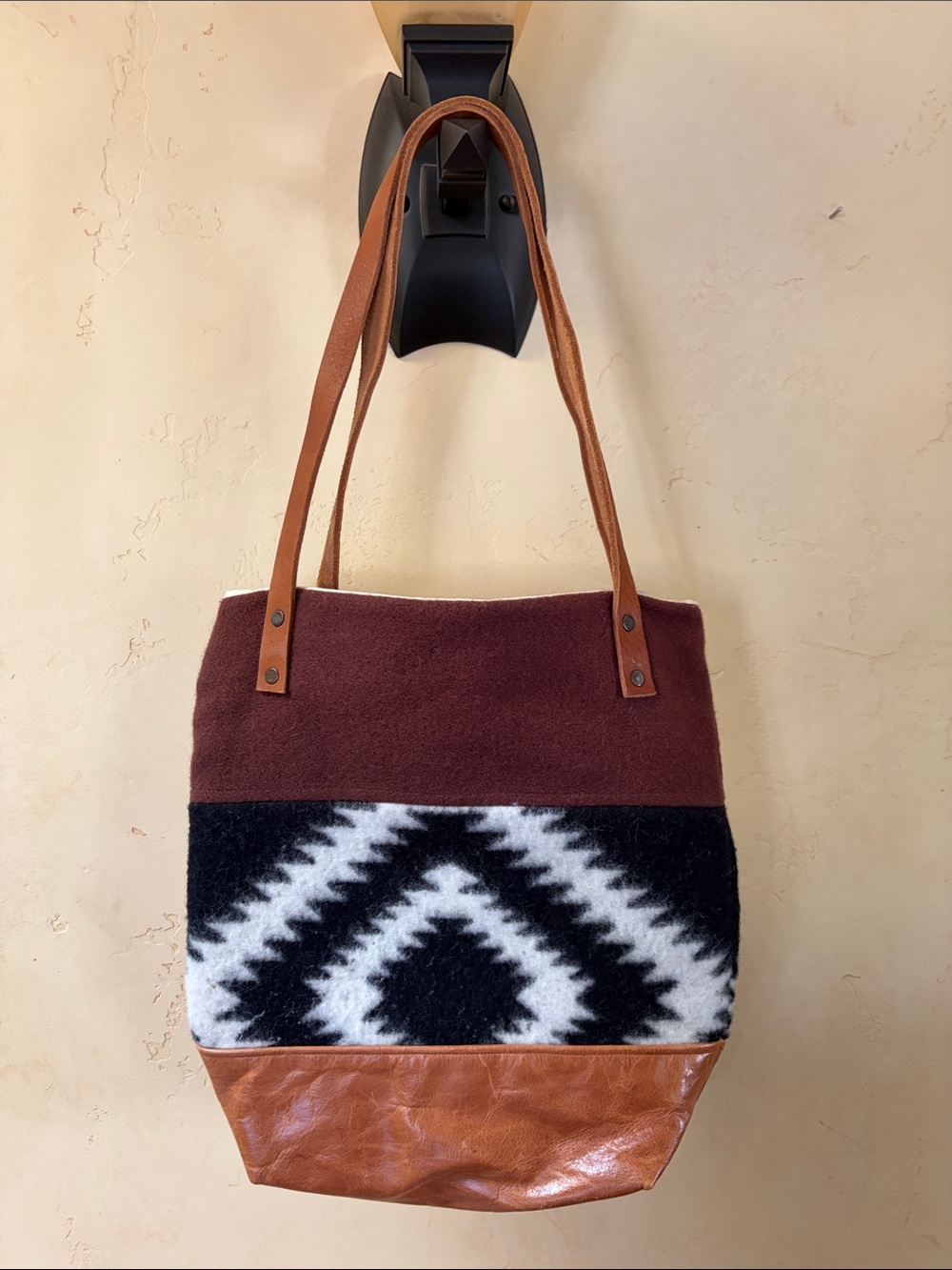 One Size Women’s Brown Black White Patterned Hand Made Tote Bag